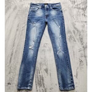 Forever 21 Jeans Mens 31 Blue Distressed Slim Straight Stretch Denim Casual